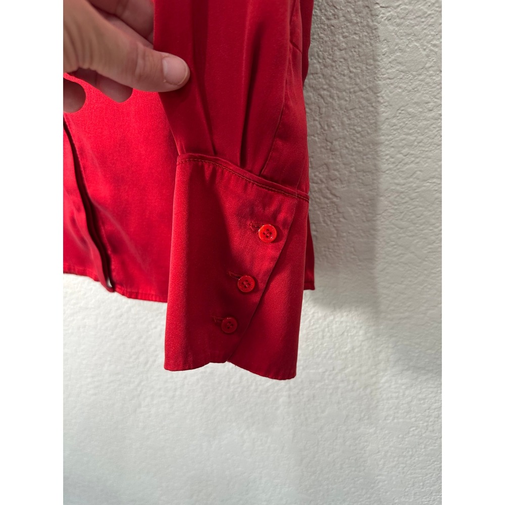 AK Anne Klein Red Silk Blend Hidden Button Down Blouse Long Sleeve Cuffed Shirt - Picture 7 of 9